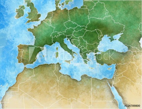 Picture of Cartina disegnata a mano del Mediterraneo Europa Africa e Medio Oriente